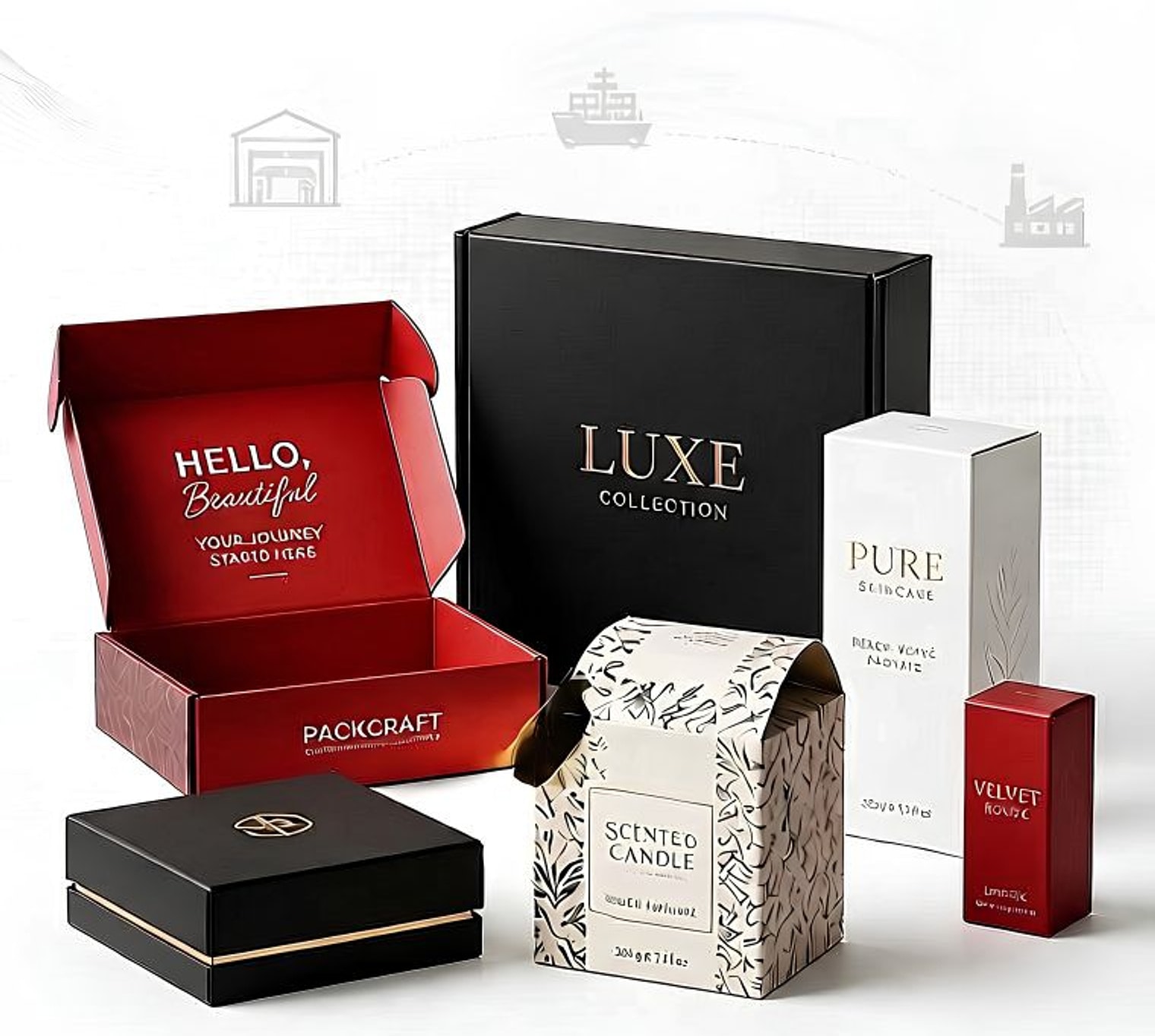 Custom mailer boxes, rigid gift boxes and cartons printed for skincare, candle and apparel brands